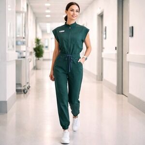 FIGS Rafaela Jumpsuit XXS Evergreen Medical Scrubs One Piece Jogger Nurse Chic